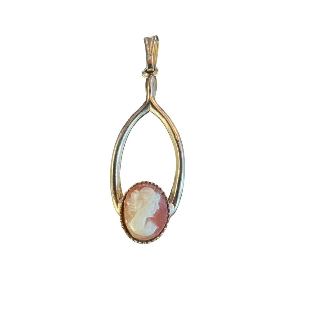 Vintage Gold Tone Wishbone with Cameo Pendant - Picture 10 of 13
